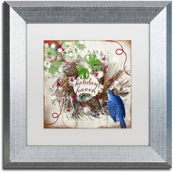 Trademark Fine Art "Bluebird Christmas II" Canvas Art by Color Bakery White Matte, Silver Frame