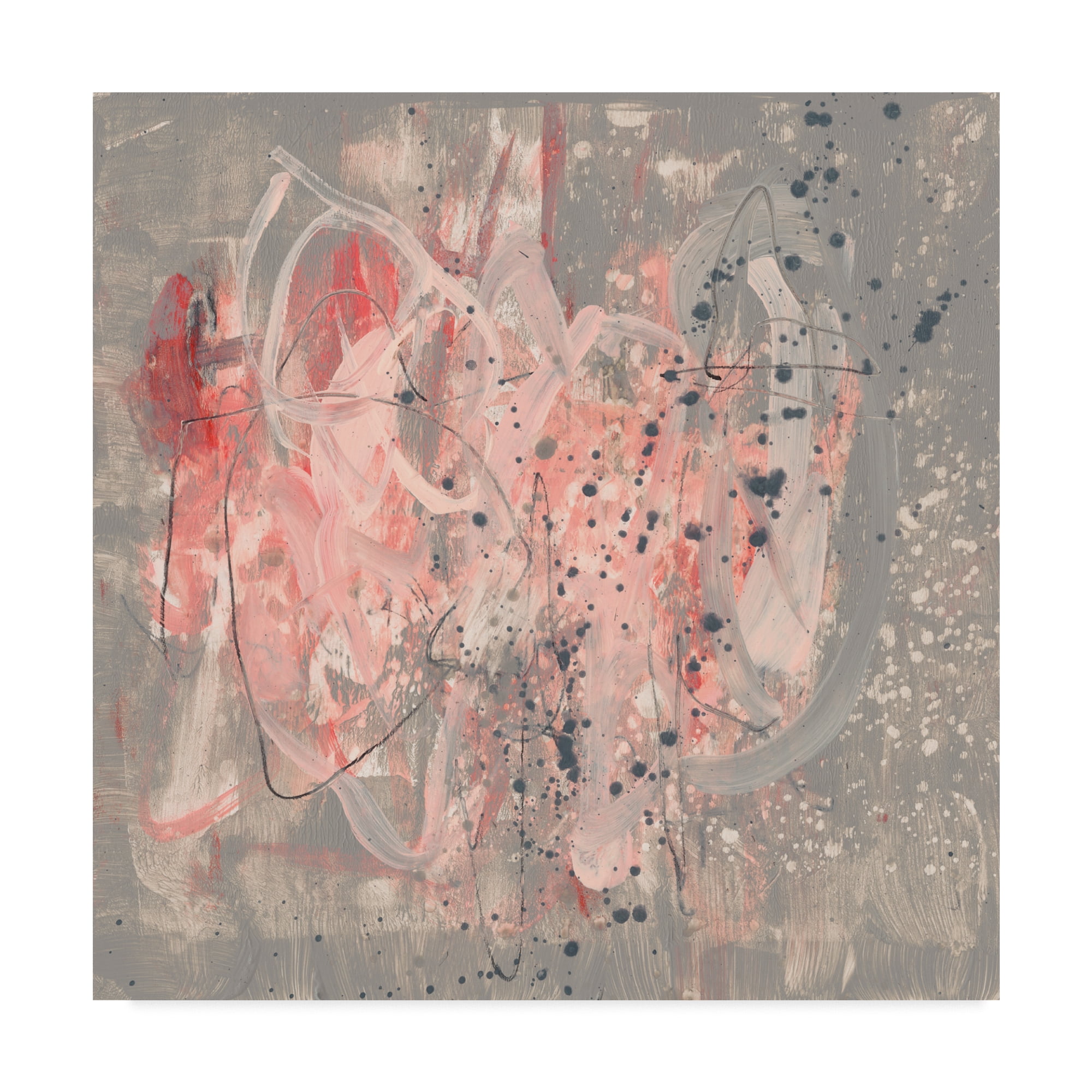 14" x 14" Pink and Gray Abstract Canvas Art with Wood Frame