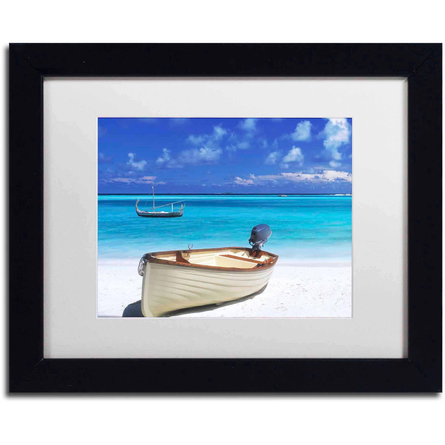 Framed Tropical Boats on Canvas Print with Black Frame