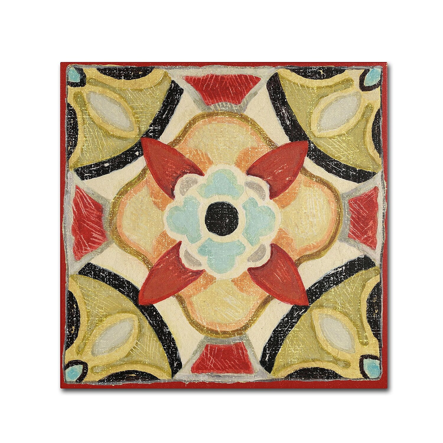 Bohemian Abstract Floral Canvas Art in Red and Tan