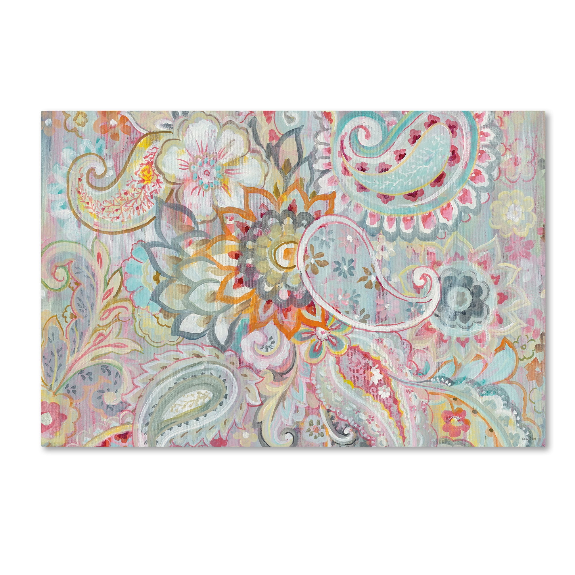 Teal and Pink Floral Paisley Canvas Art, 16 x 24