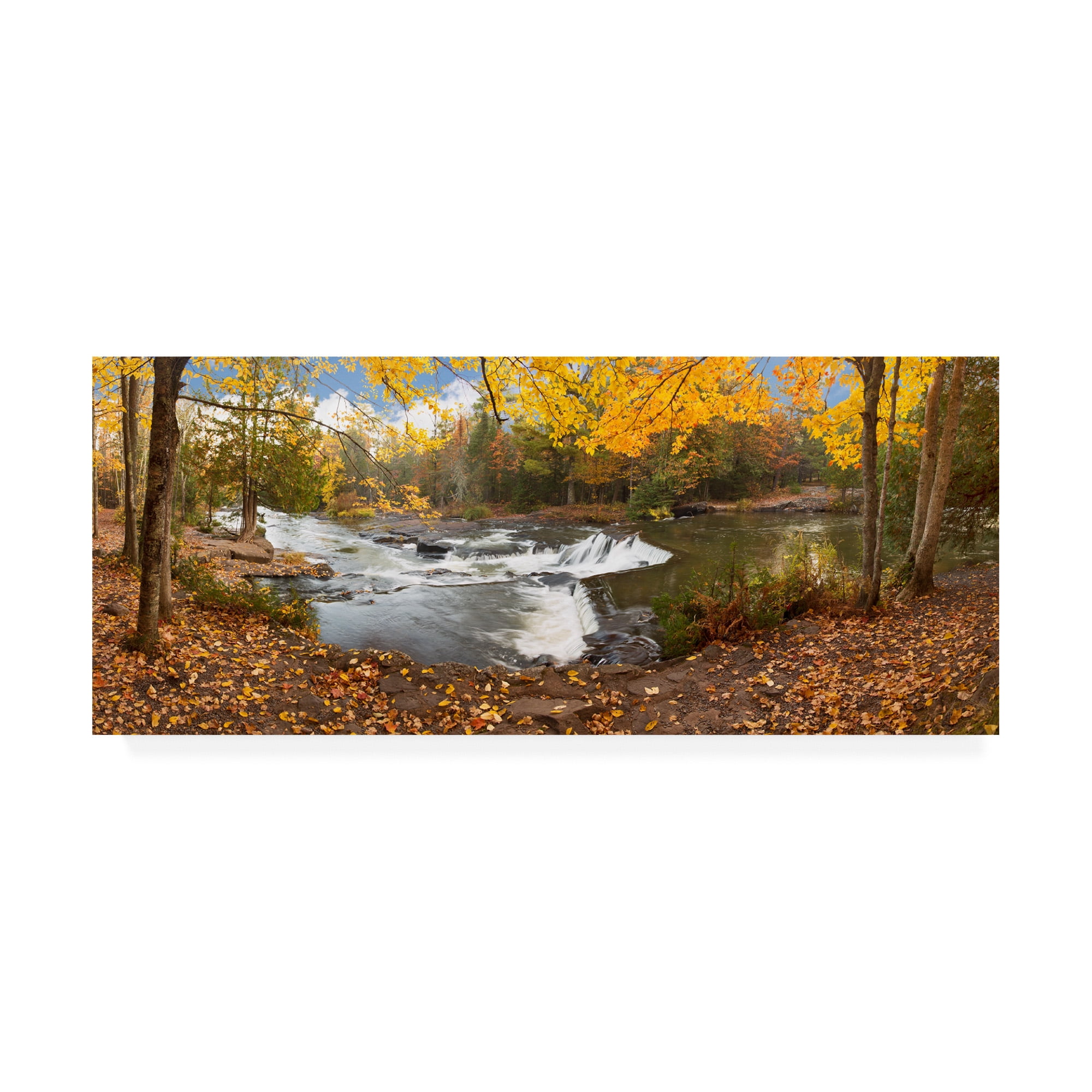 Trademark Fine Art 'Bond Falls In Autumn Panorama Bruce Crossing Michigan Color' Canvas Art by Monte Nagler