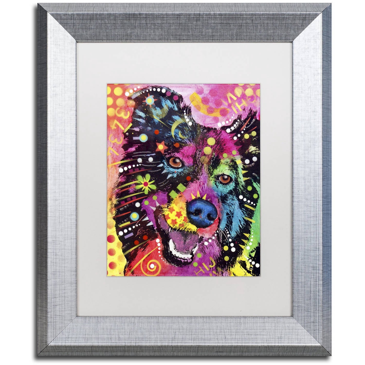 Trademark Fine Art "Border Collie 121109" Canvas Art by Dean Russo, White Matte, Silver Frame