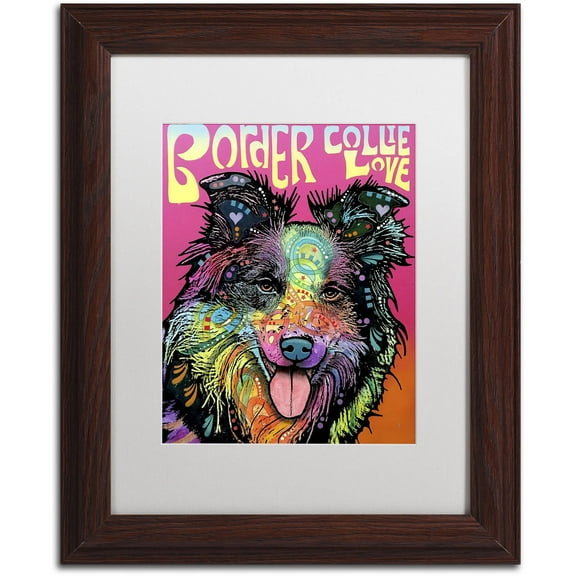 Trademark Fine Art 'Border Collie Luv' Canvas Art by Dean Russo, White Matte, Wood Frame