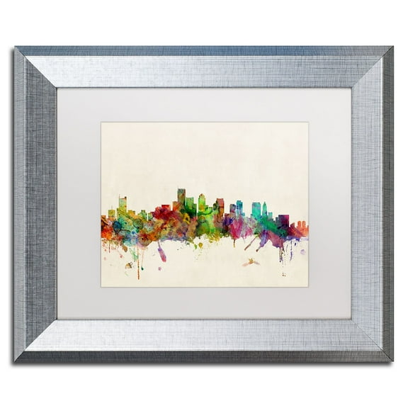 Trademark Fine Art "Boston MA" Canvas Art by Michael Tompsett White Matte, Silver Frame