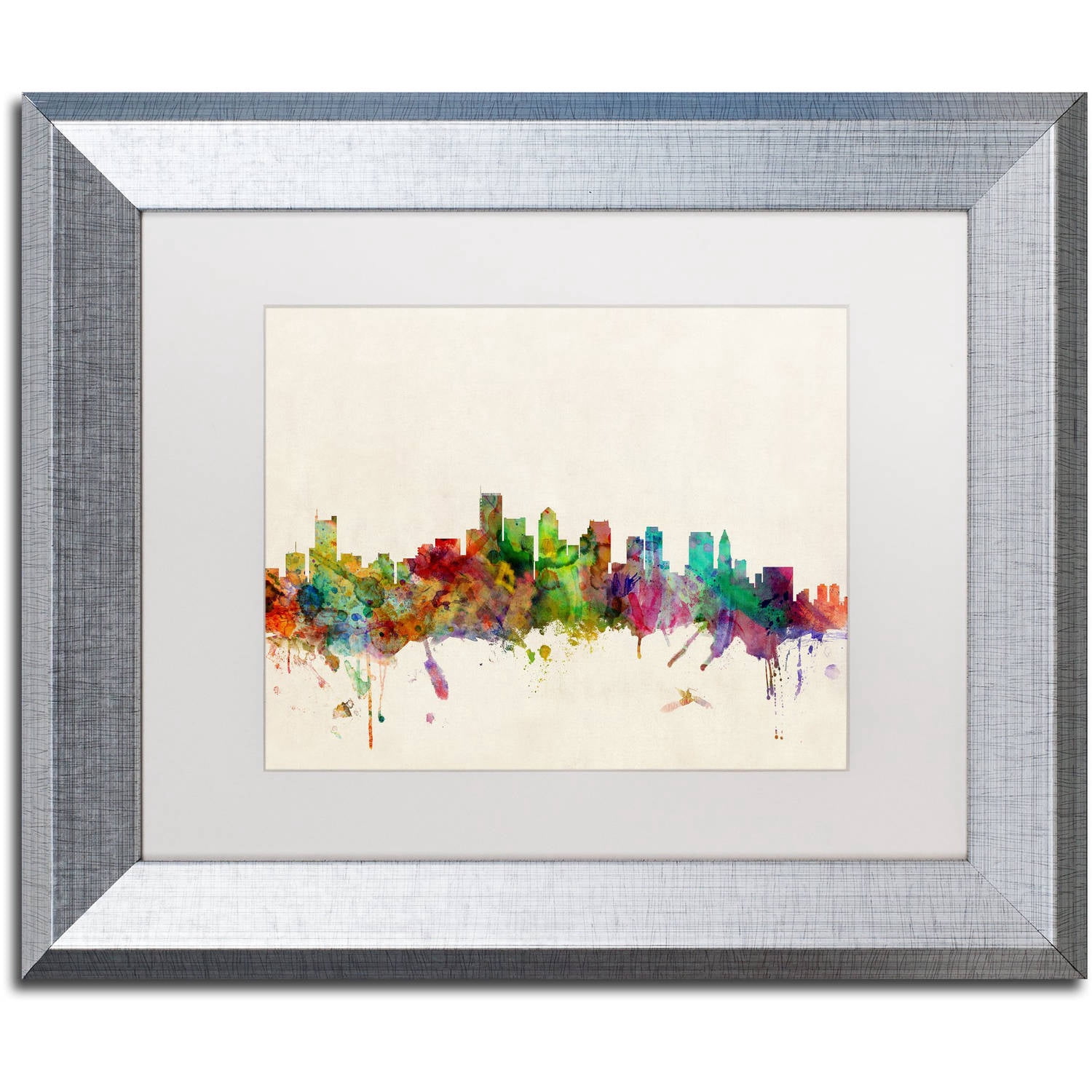 Trademark Fine Art "Boston MA" Canvas Art by Michael Tompsett White Matte, Silver Frame