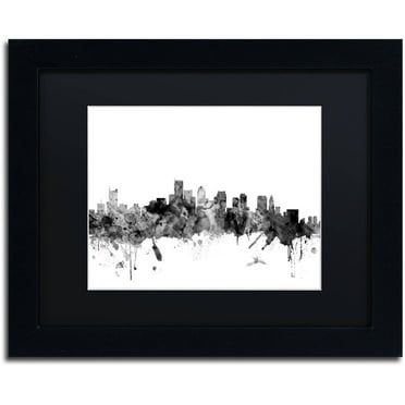 Trademark Fine Art "Boston MA Skyline B&W" Canvas Art by Michael Tompsett, Black Matte, Black Frame