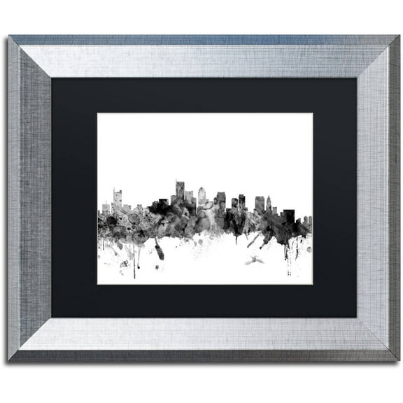 Trademark Fine Art "Boston MA Skyline B&W" Canvas Art by Michael Tompsett, Black Matte, Silver Frame