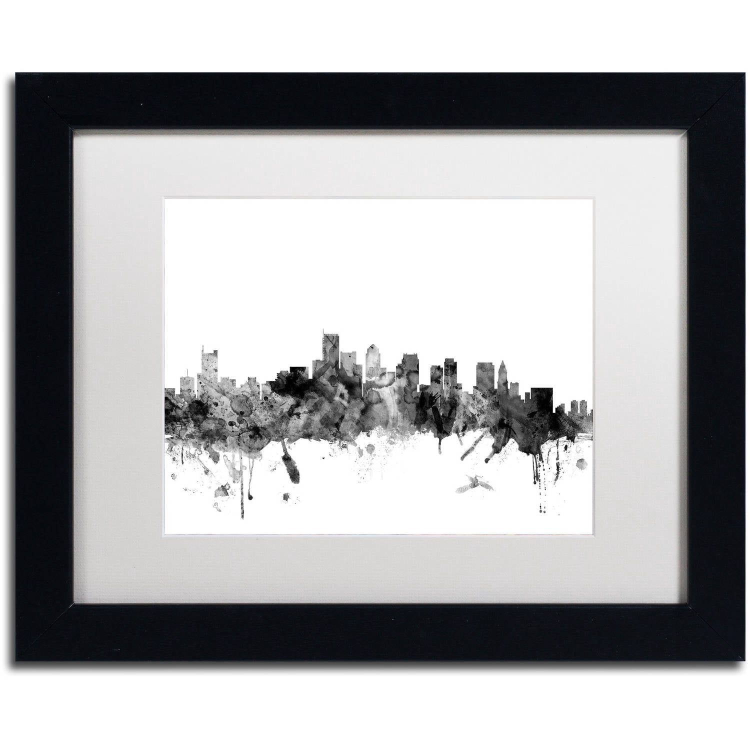 Trademark Fine Art "Boston MA Skyline B&W" Canvas Art by Michael Tompsett, White Matte, Black Frame