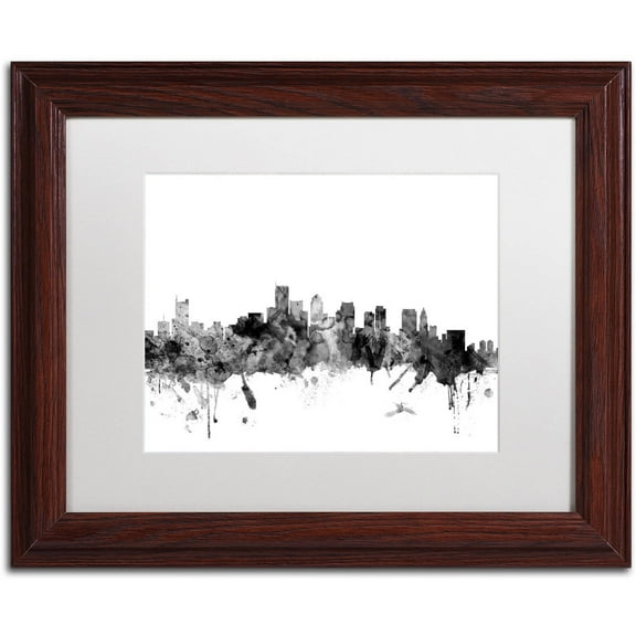 Trademark Fine Art "Boston MA Skyline B&W" Canvas Art by Michael Tompsett, White Matte, Wood Frame