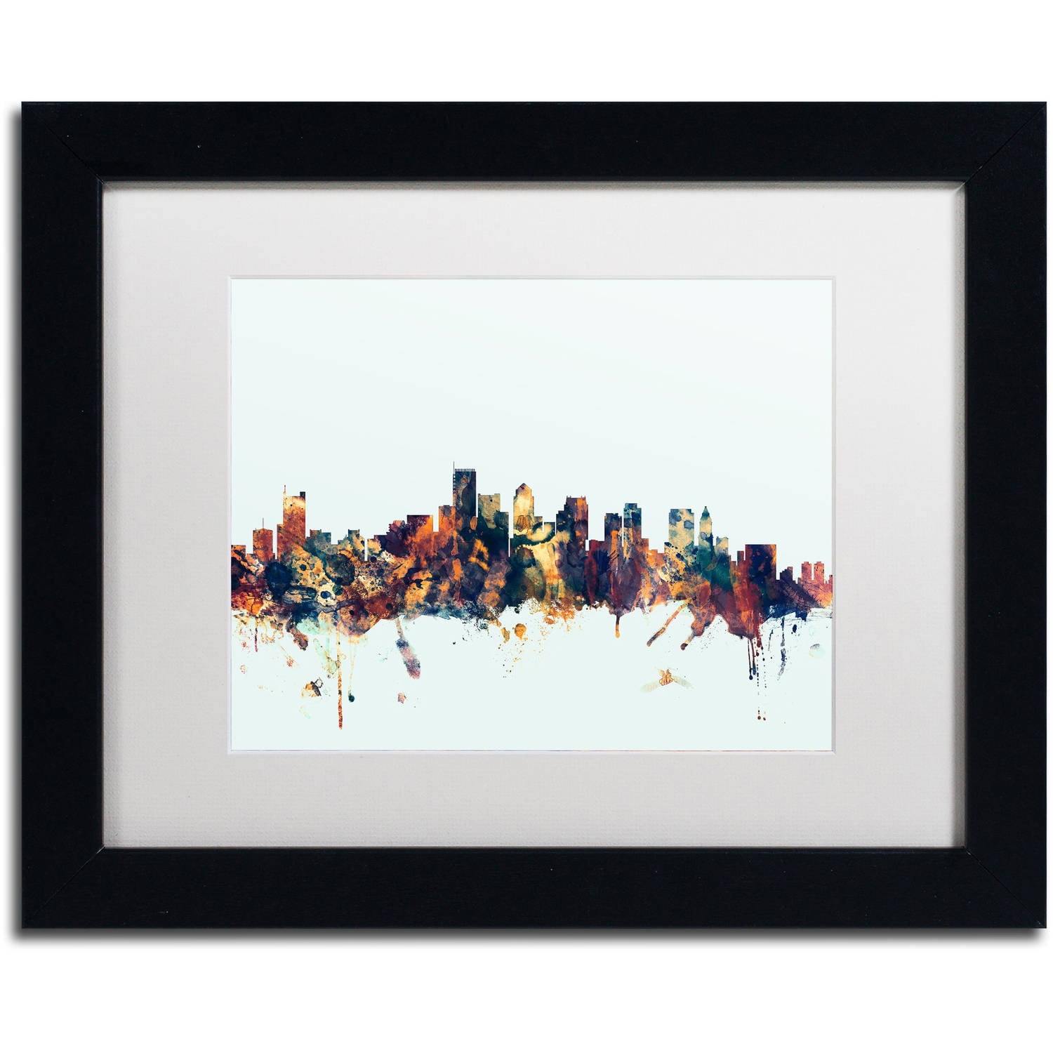 Trademark Fine Art "Boston MA Skyline Blue" Canvas Art by Michael Tompsett, White Matte, Black Frame