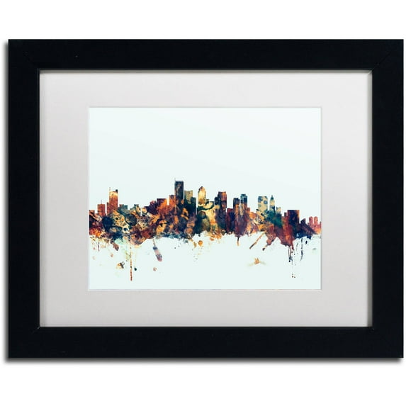 Trademark Fine Art "Boston MA Skyline Blue" Canvas Art by Michael Tompsett, White Matte, Black Frame