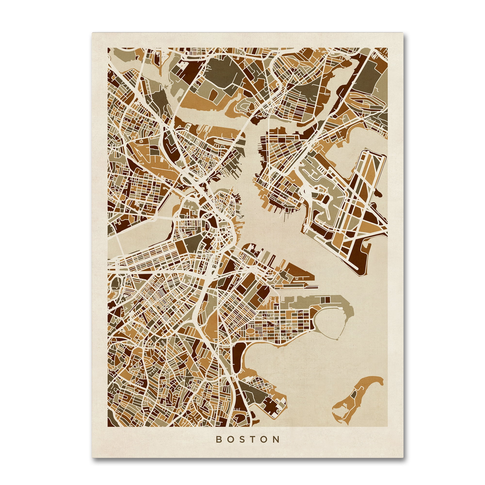 Trademark Fine Art "Boston MA Street Map Brown" Canvas Art by Michael Tompsett