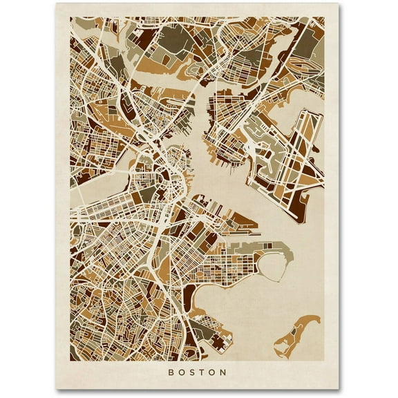 Trademark Fine Art "Boston MA Street Map Brown" Canvas Art by Michael Tompsett