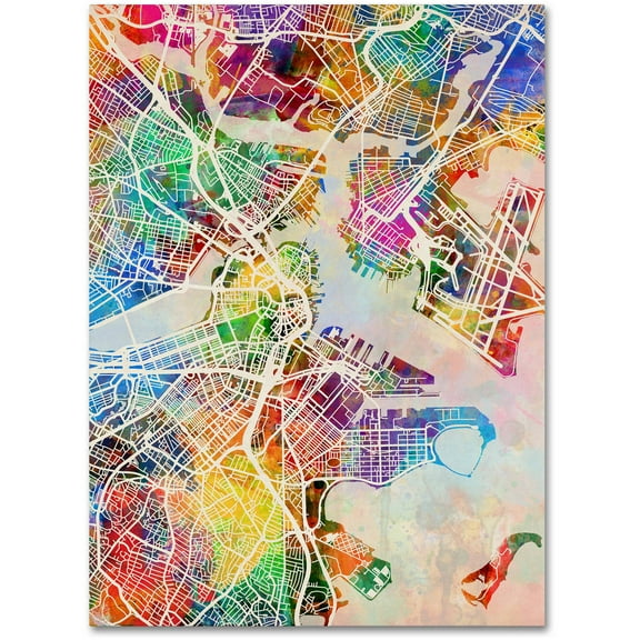 Trademark Fine Art "Boston MA Street Map" Canvas Art by Michael Tompsett