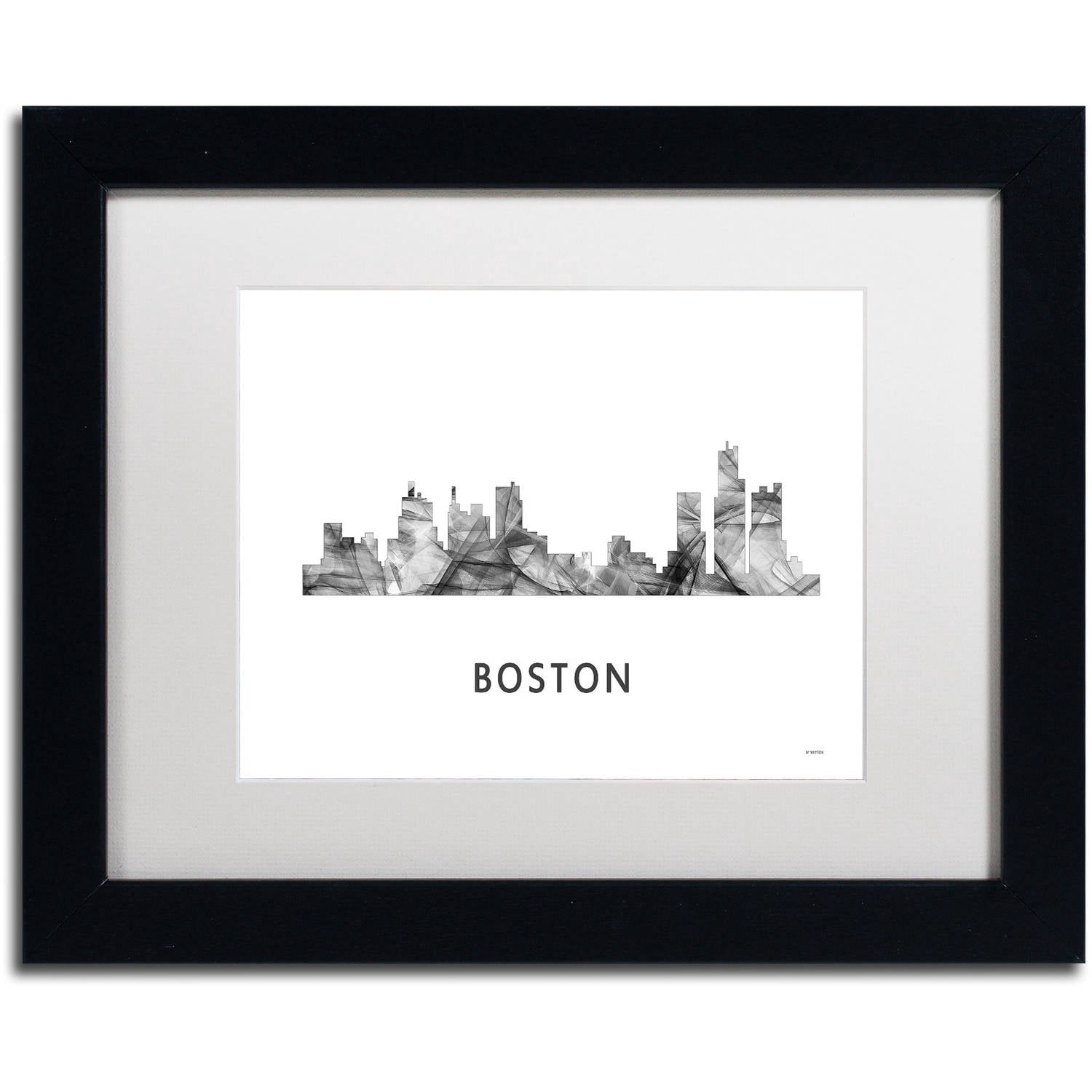 Trademark Fine Art 'Boston Mas Skyline WB-BW' Canvas Art by Marlene Watson, White Matte, Black Frame