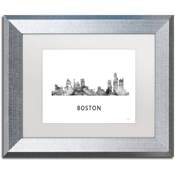 Trademark Fine Art 'Boston Mas Skyline WB-BW' Canvas Art by Marlene Watson, White Matte, Silver Frame