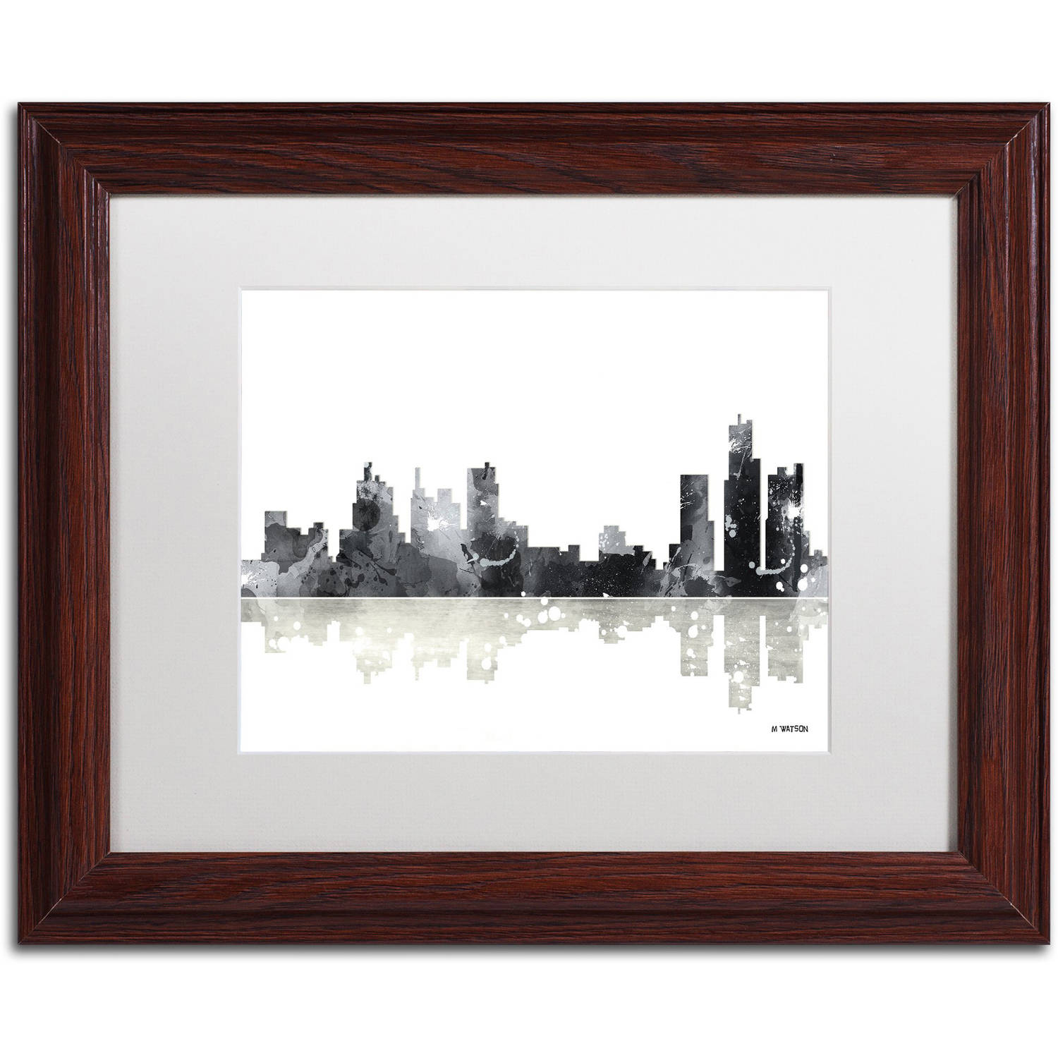 Trademark Fine Art "Boston Mass Skyline BG-1" Canvas Art by Marlene Watson, White Matte, Wood Frame