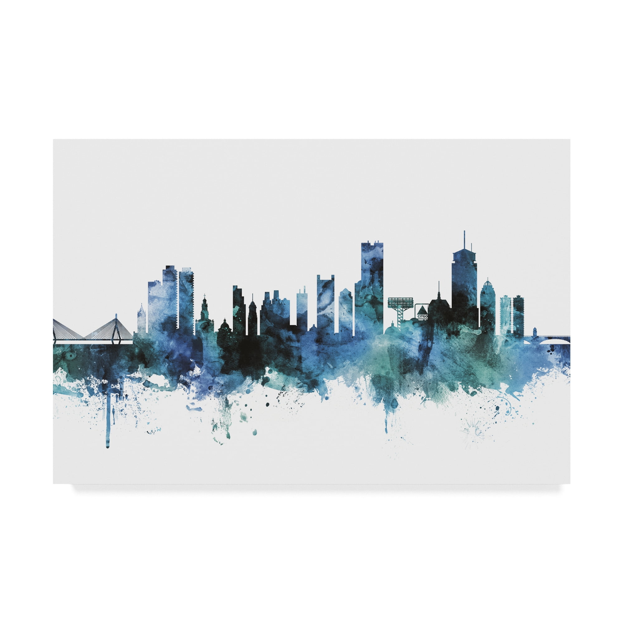 Trademark Fine Art 'Boston Massachusetts Blue Teal Skyline' Canvas Art by Michael Tompsett