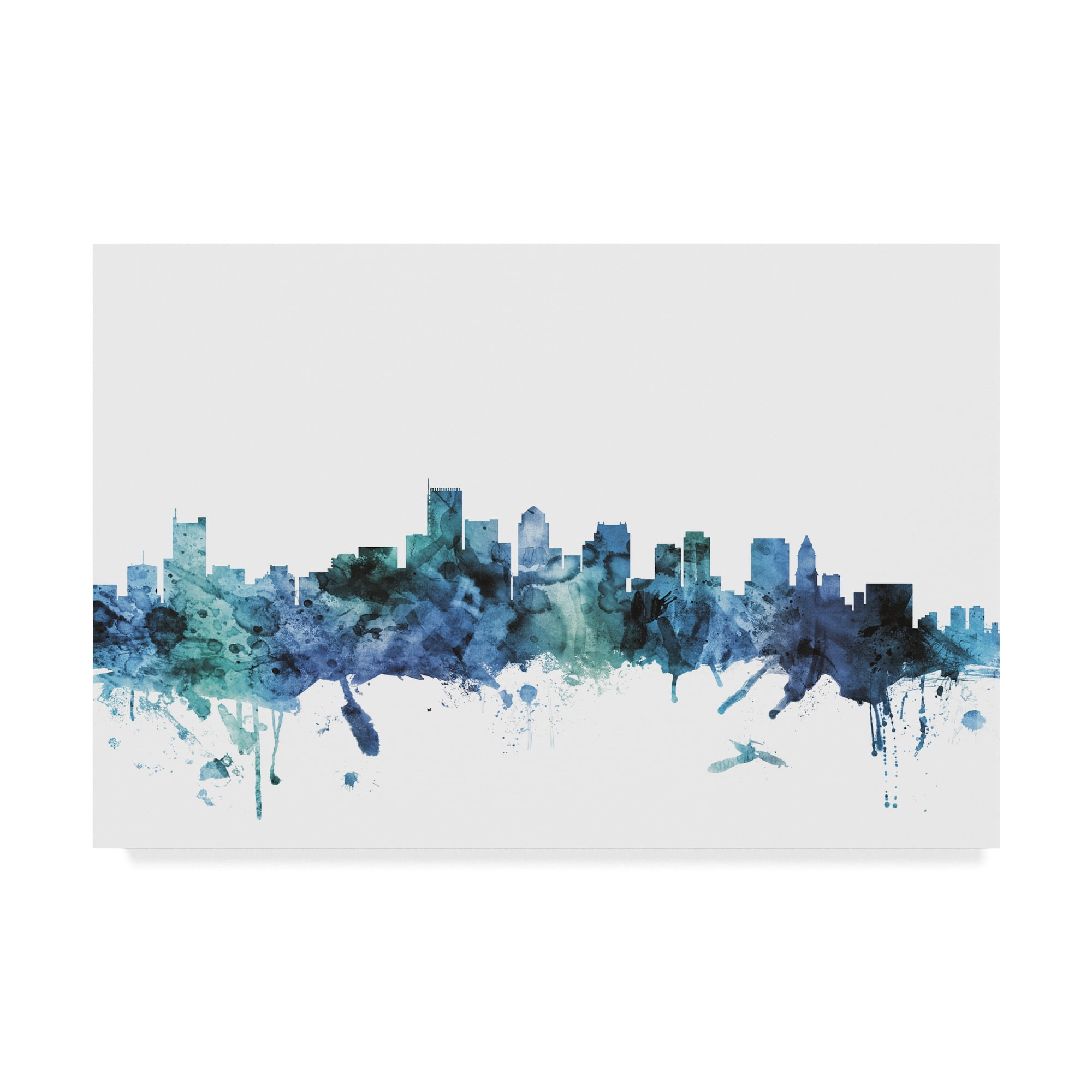Trademark Fine Art 'Boston Massachusetts Blue Teal Skyline' Canvas Art by Michael Tompsett
