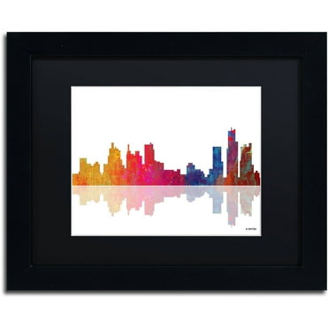 Trademark Fine Art "Boston Massachusetts Skyline" Canvas Art by Marlene Watson Black Matte, Black Frame