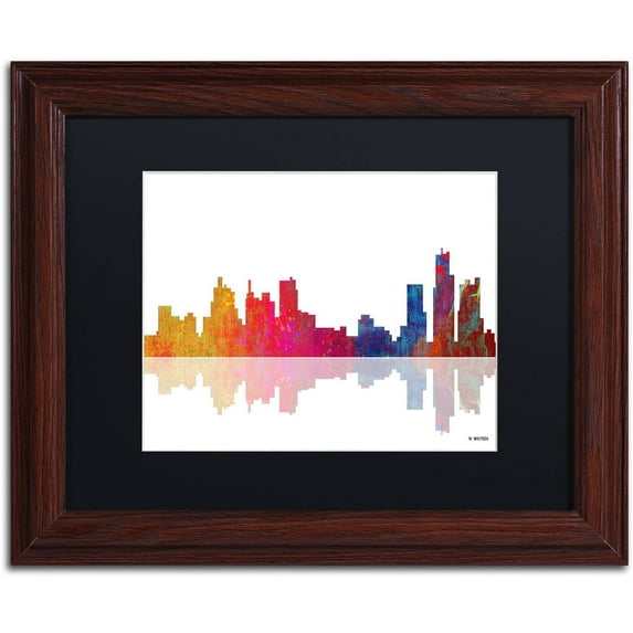 Trademark Fine Art "Boston Massachusetts Skyline" Canvas Art by Marlene Watson Black Matte, Wood Frame
