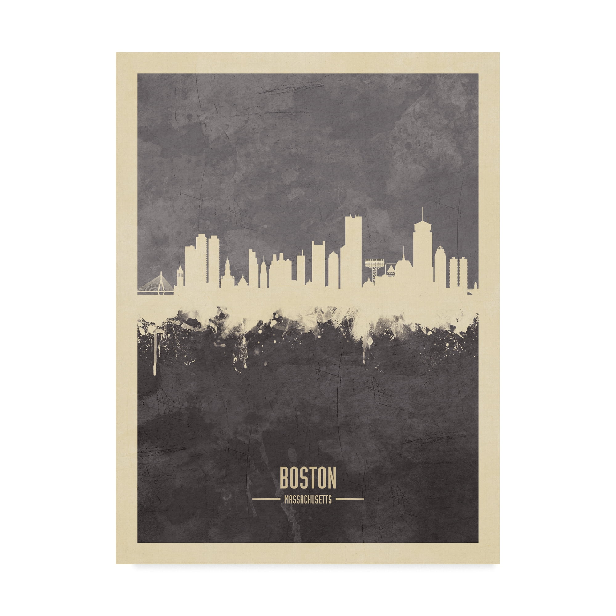 Trademark Fine Art 'Boston Massachusetts Skyline Gray' Canvas Art by Michael Tompsett