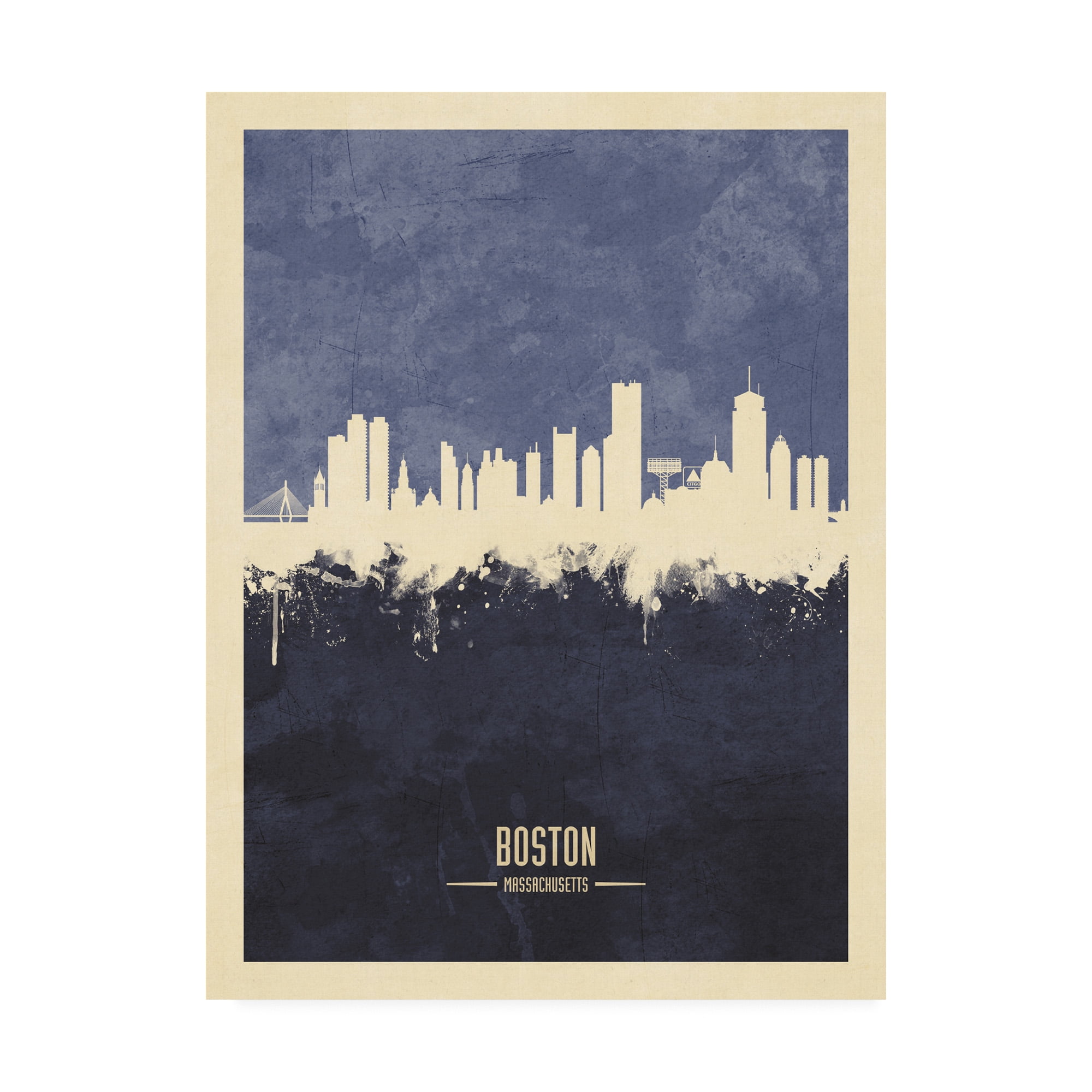Trademark Fine Art 'Boston Massachusetts Skyline Navy' Canvas Art by Michael Tompsett