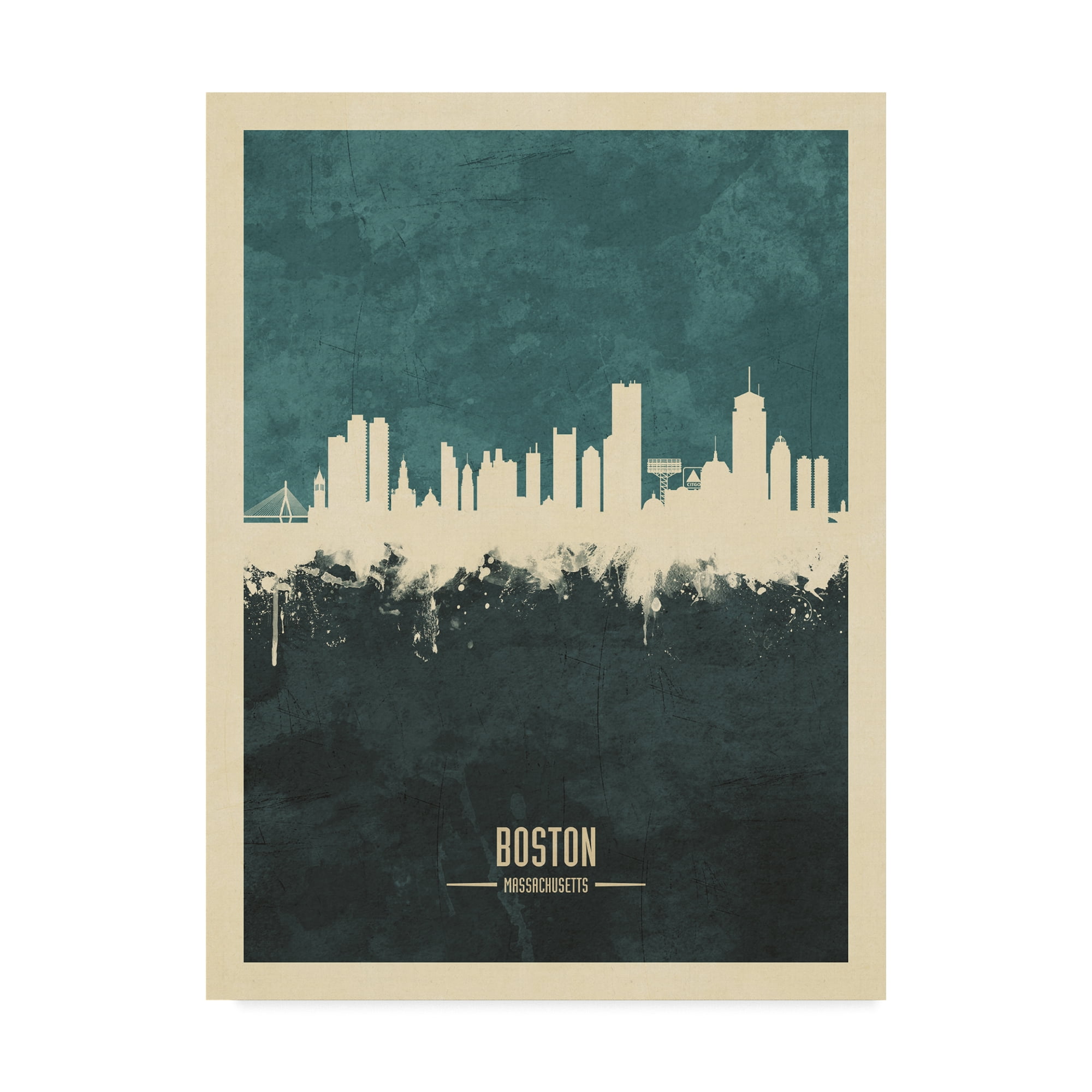Trademark Fine Art 'Boston Massachusetts Skyline Teal' Canvas Art by Michael Tompsett
