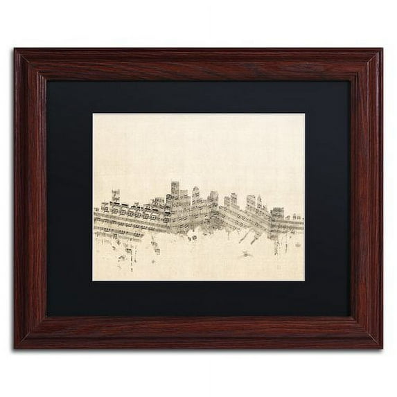 Trademark Fine Art "Boston Skyline Sheet Music" Canvas Art by Michael Tompsett Black Matte, Wood Frame