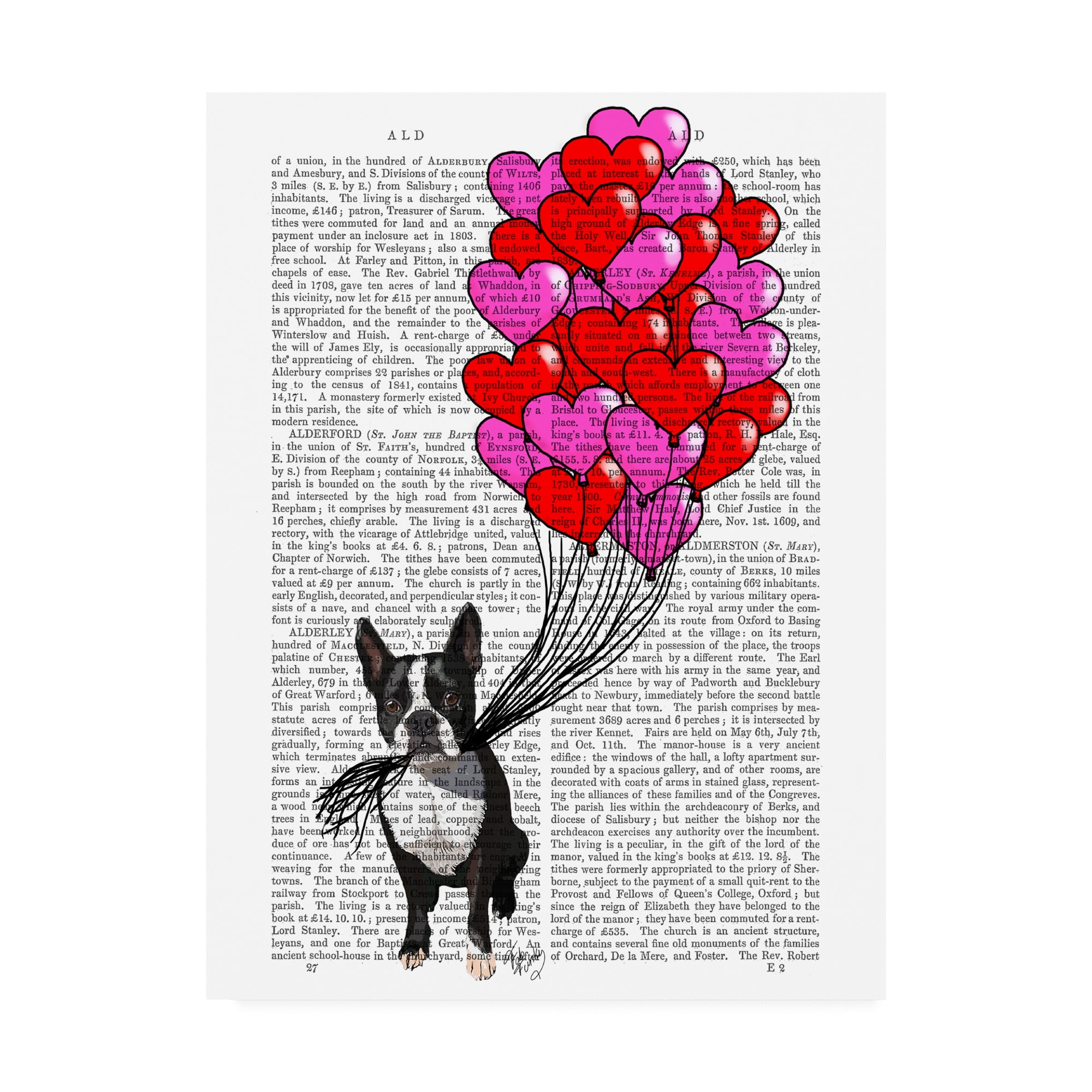 Trademark Fine Art 'Boston Terrier And Balloons' Canvas Art by Fab Funky