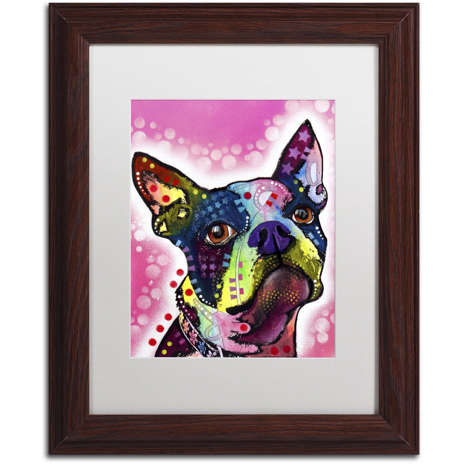 Trademark Fine Art "Boston Terrier" Canvas Art by Dean Russo, White Matte, Wood Frame