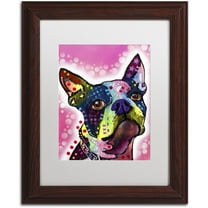 Trademark Fine Art "Boston Terrier" Canvas Art by Dean Russo, White Matte, Wood Frame