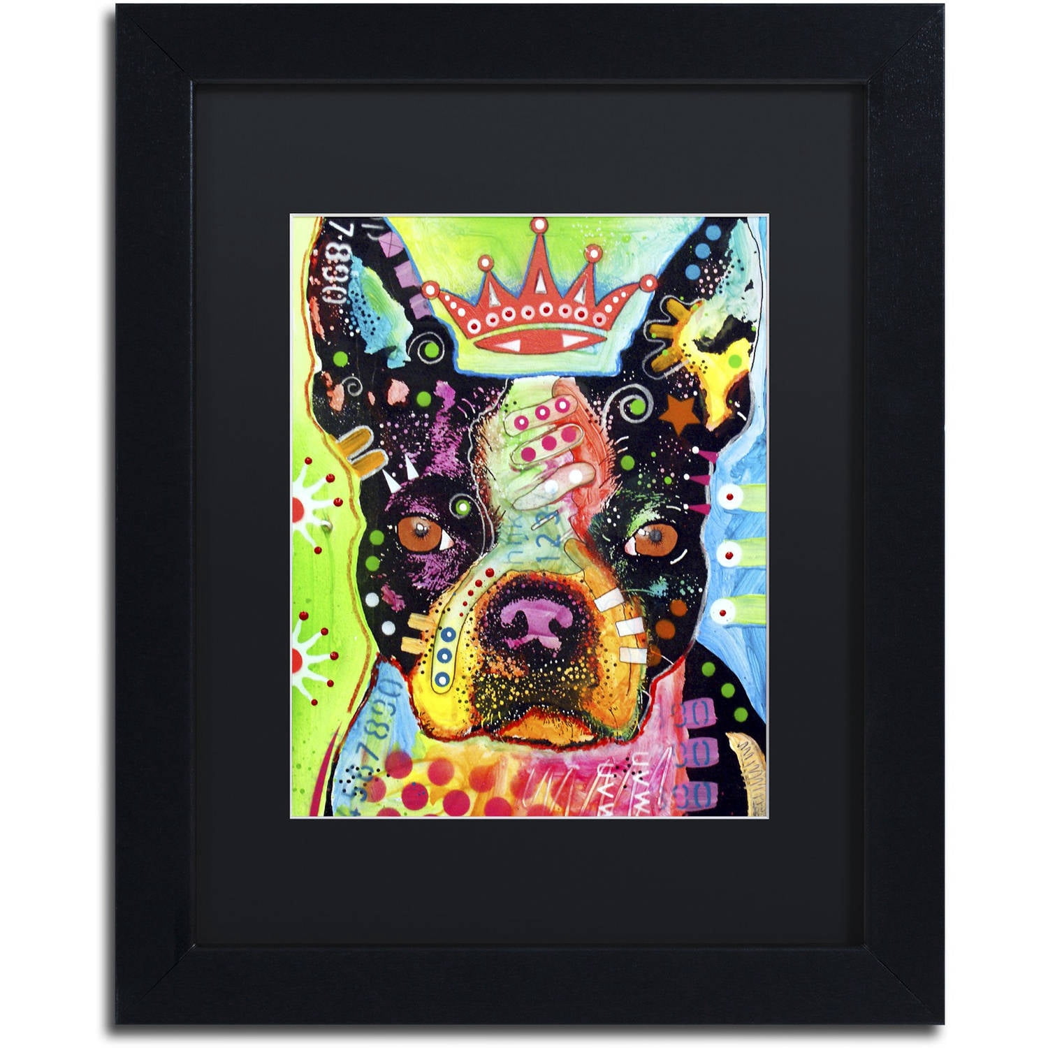 Trademark Fine Art "Boston Terrier Crowned" Canvas Art by Dean Russo, Black Matte, Black Frame