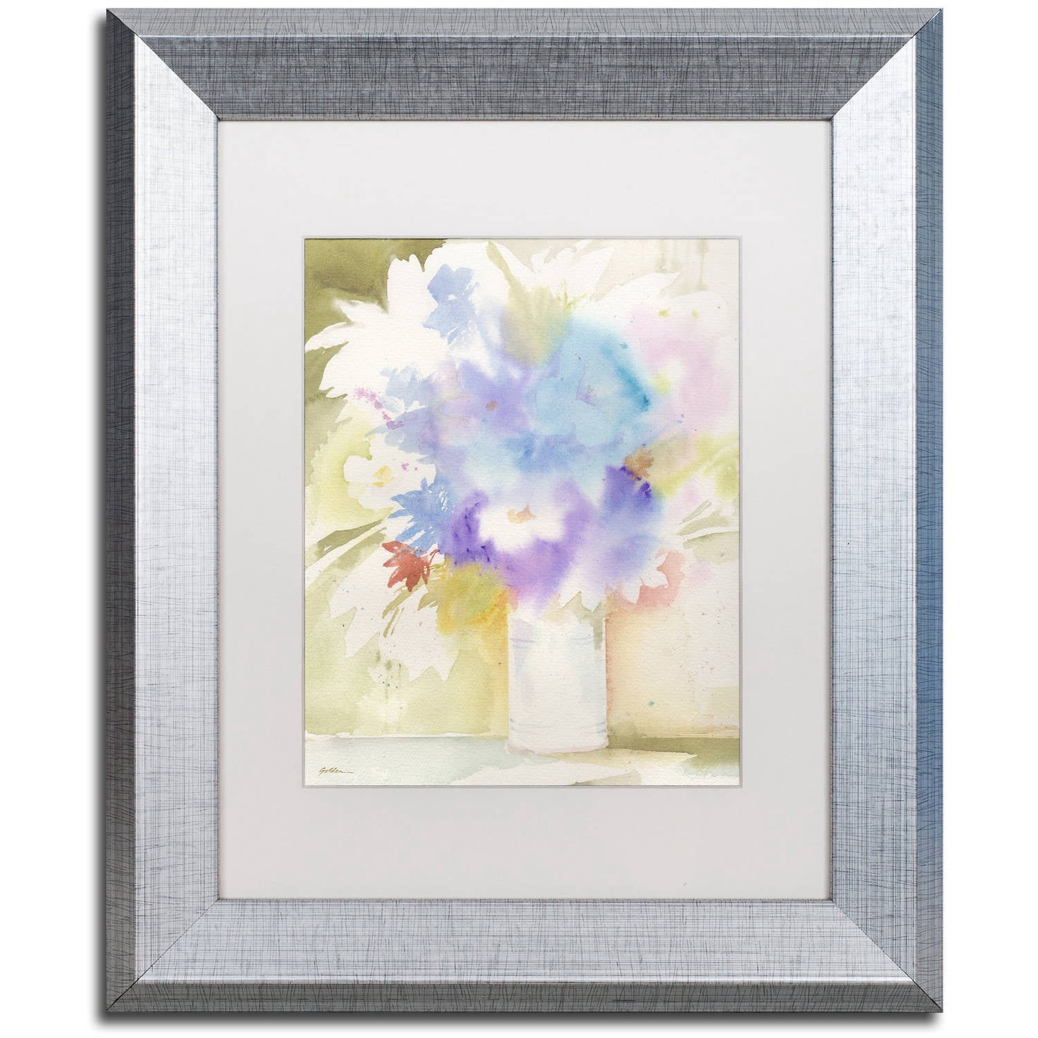 Trademark Fine Art 'Bouquet Blues' Canvas Art by Sheila Golden, White Matte, Silver Frame