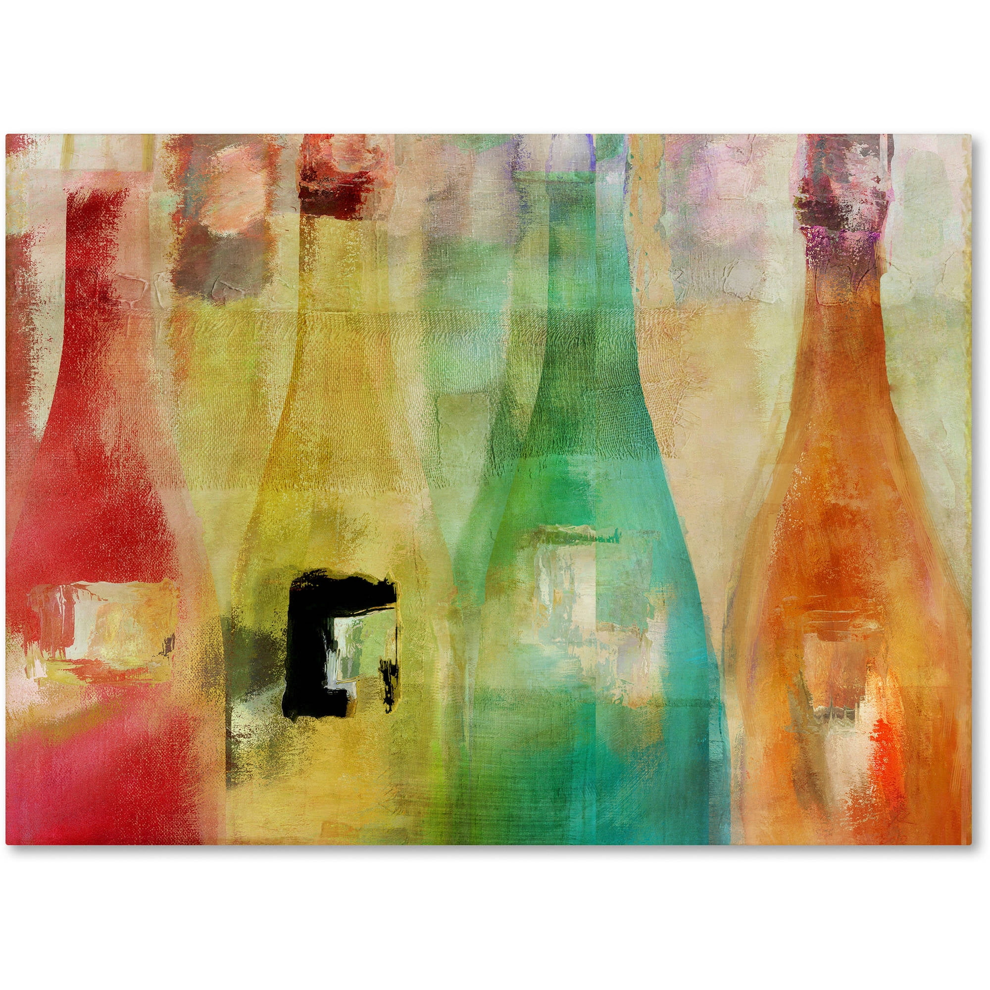 Colorful Wine Bottles Canvas Art in Wooden Frame