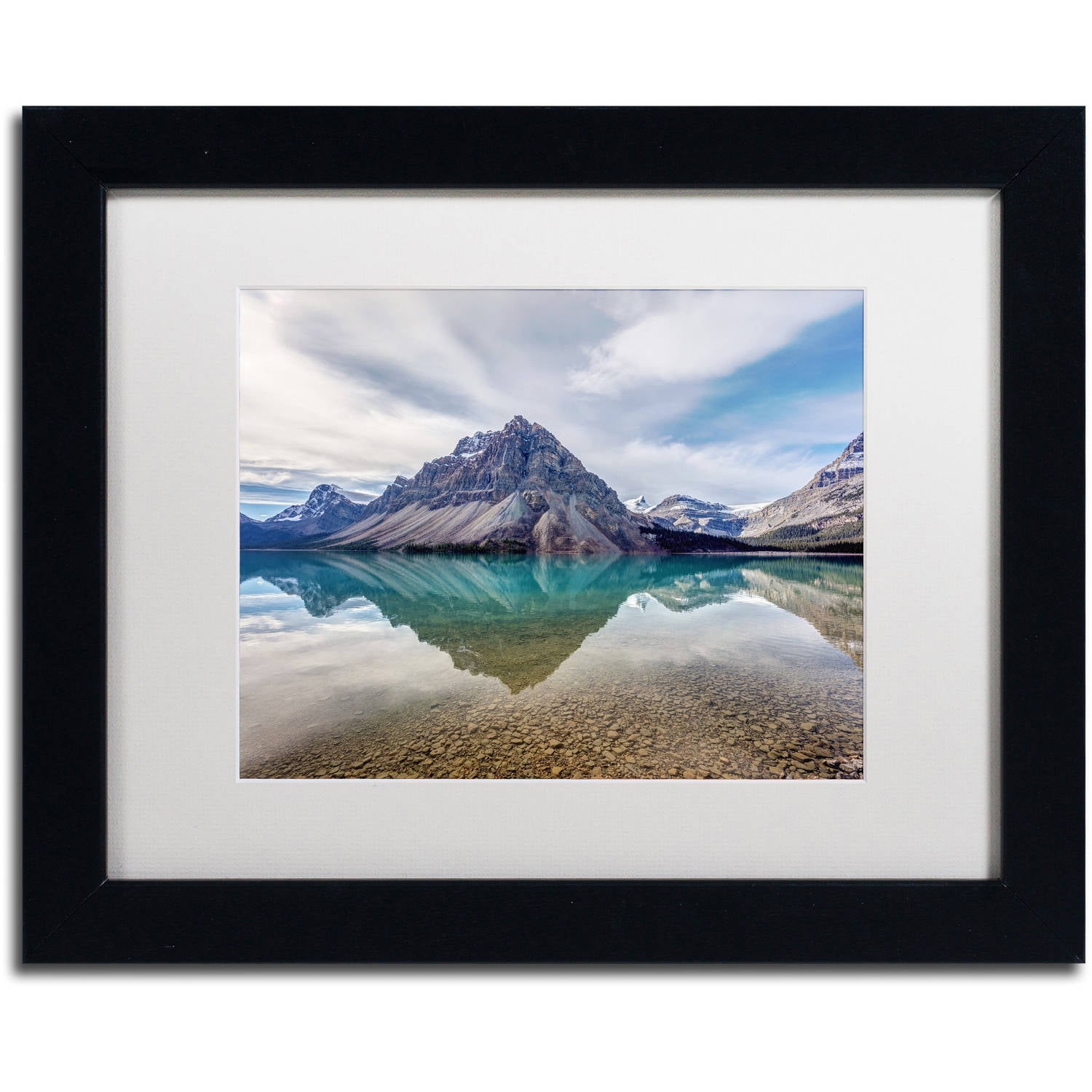Trademark Fine Art 'Bow Lake Blue' Canvas Art by Pierre Leclerc, White Matte, Black Frame
