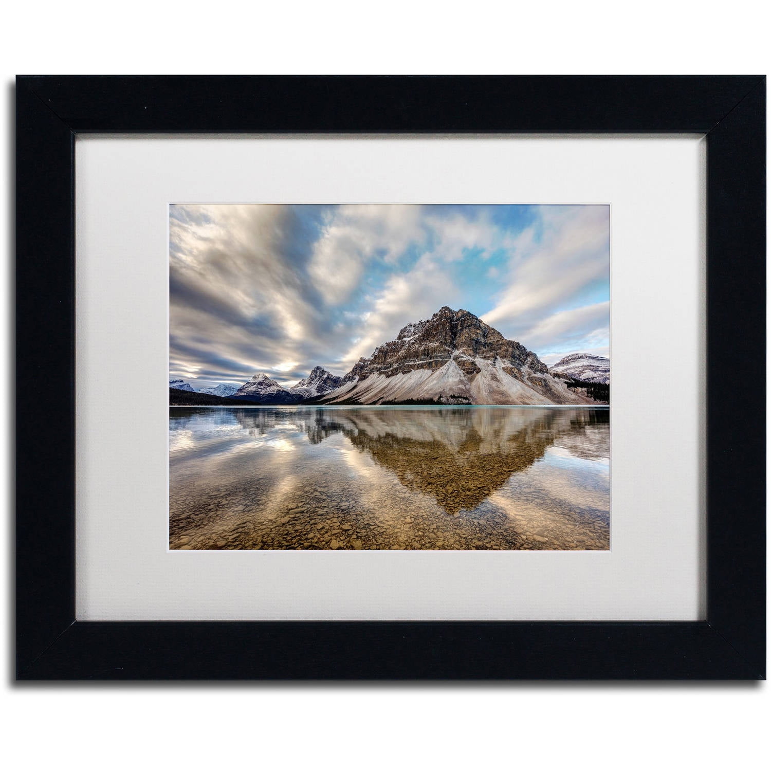 Trademark Fine Art 'Bow Lake Reflection' Canvas Art by Pierre Leclerc, White Matte, Black Frame