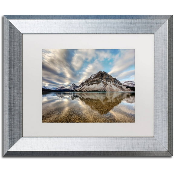 Trademark Fine Art 'Bow Lake Reflection' Canvas Art by Pierre Leclerc, White Matte, Silver Frame