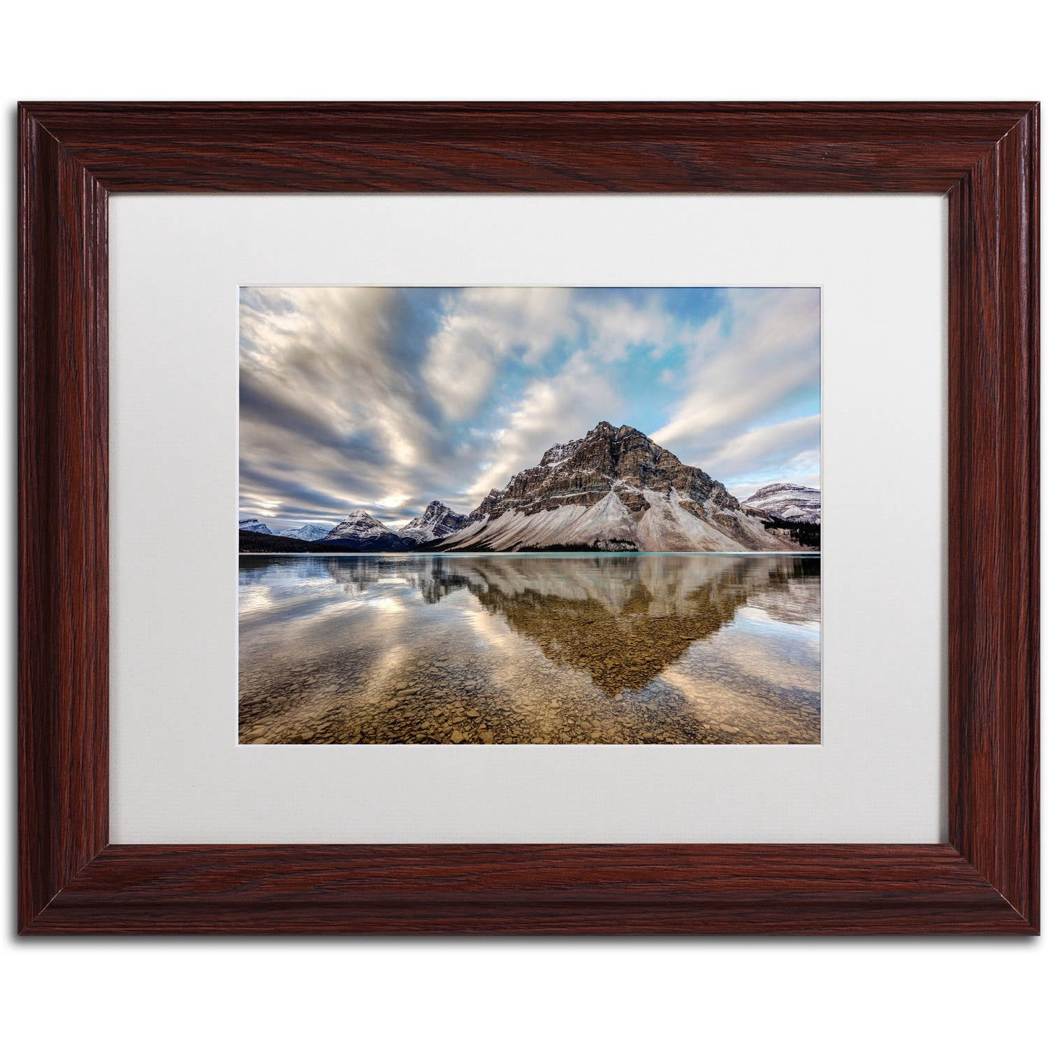 Trademark Fine Art 'Bow Lake Reflection' Canvas Art by Pierre Leclerc, White Matte, Wood Frame