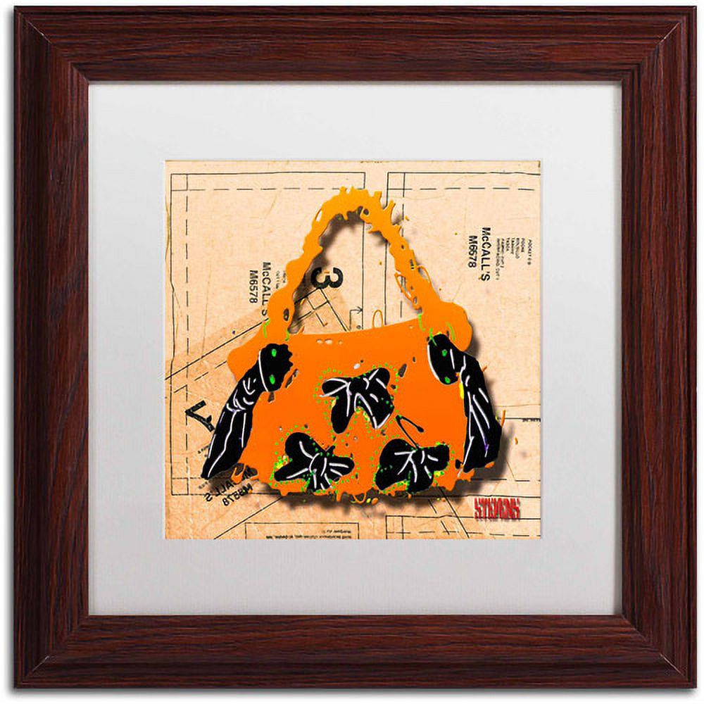 Trademark Fine Art "Bow Purse Black on Orange" Canvas Art by Roderick Stevens, White Matte, Wood Frame