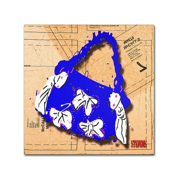 Trademark Fine Art "Bow Purse White on Blue" Canvas Art by Roderick Stevens