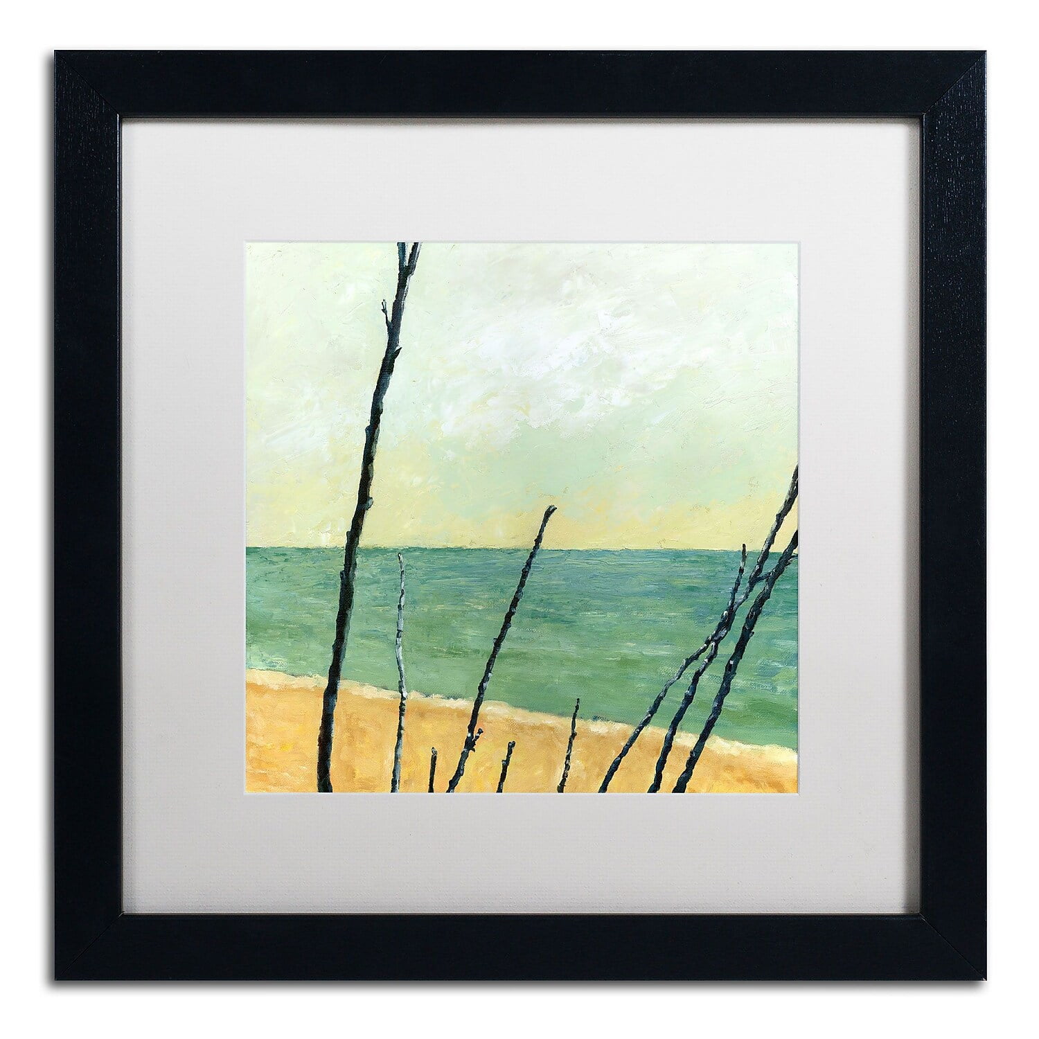 Trademark Fine Art "Branches on the Beach" Canvas Art by Michelle Calkins, White Matte, Black Frame