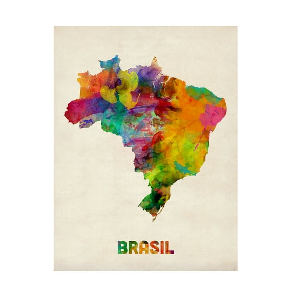 Trademark Fine Art Michael Tompsett Brasil Watercolor Map Canvas Wall Art - 24x32