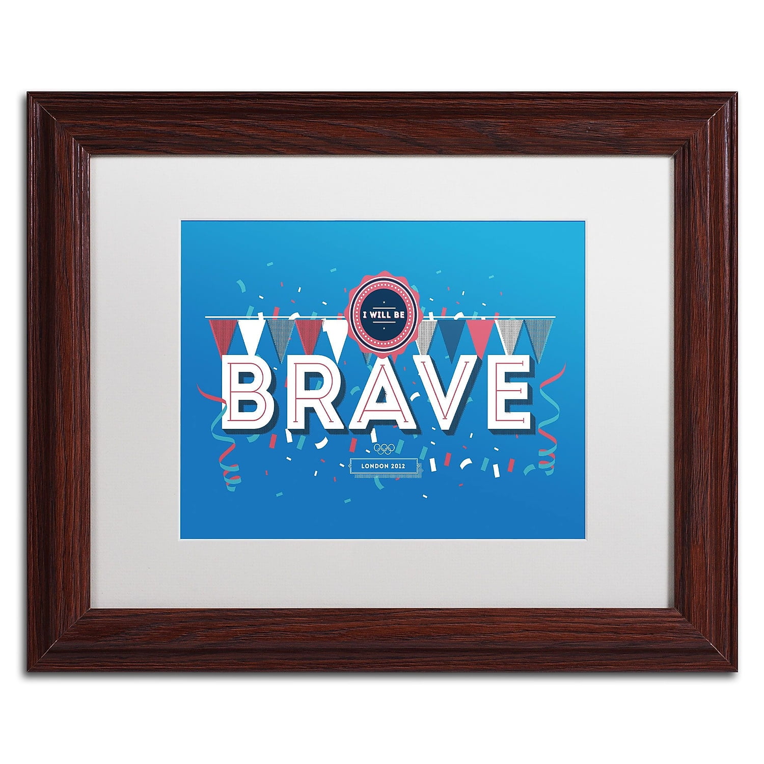 Brave Inspirational Typography Canvas Art with Dark Wood Frame