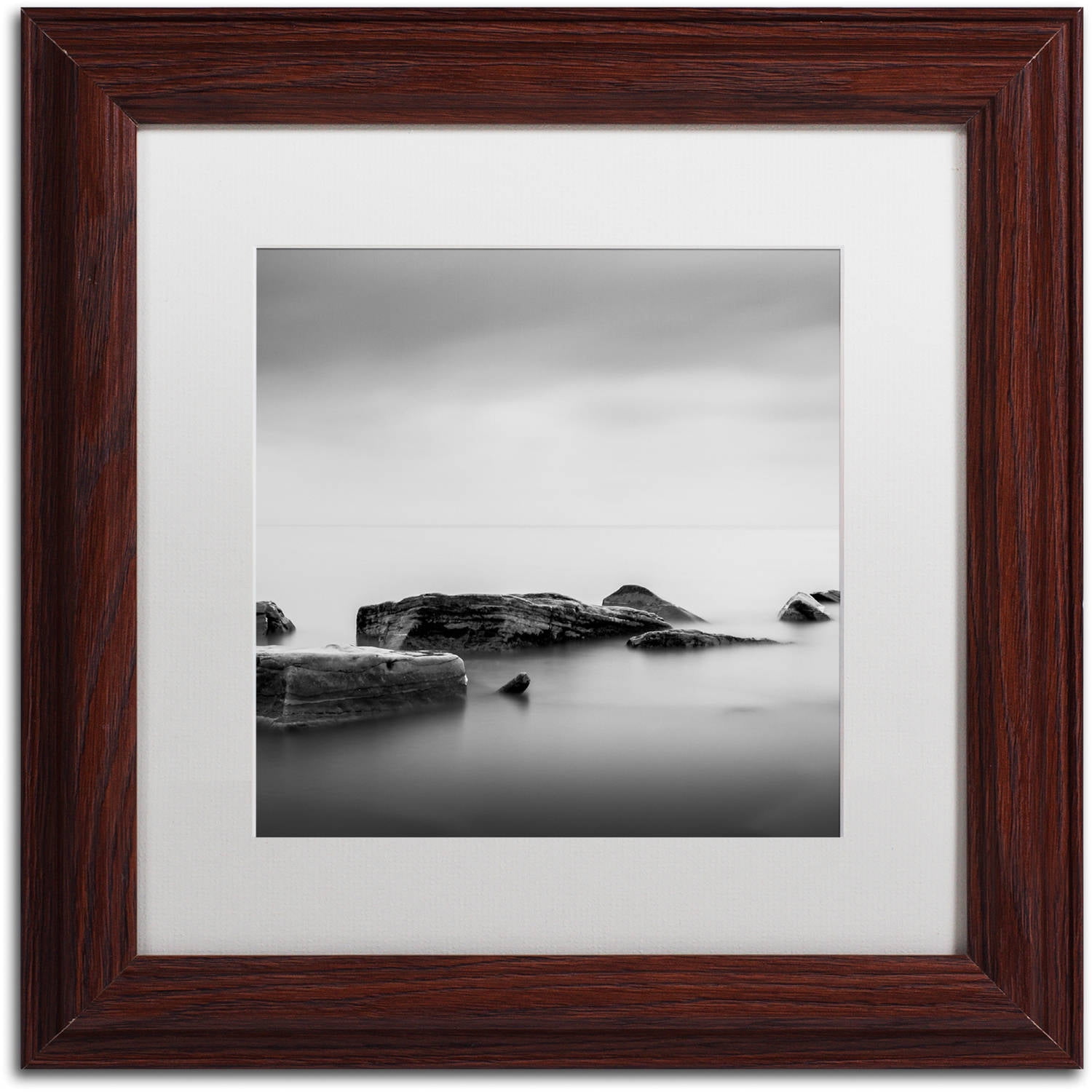16 x 16 Brown Wood Framed Black and White Landscape Canvas Art