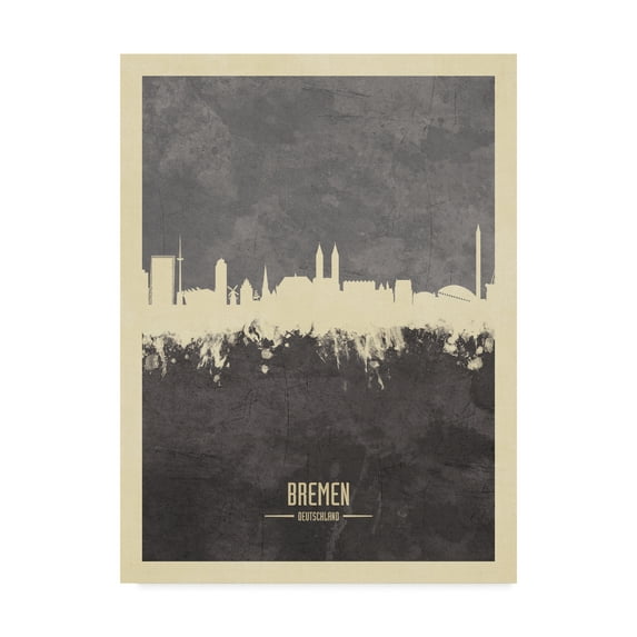Trademark Fine Art 'Bremen Germany Skyline Gray' Canvas Art by Michael Tompsett