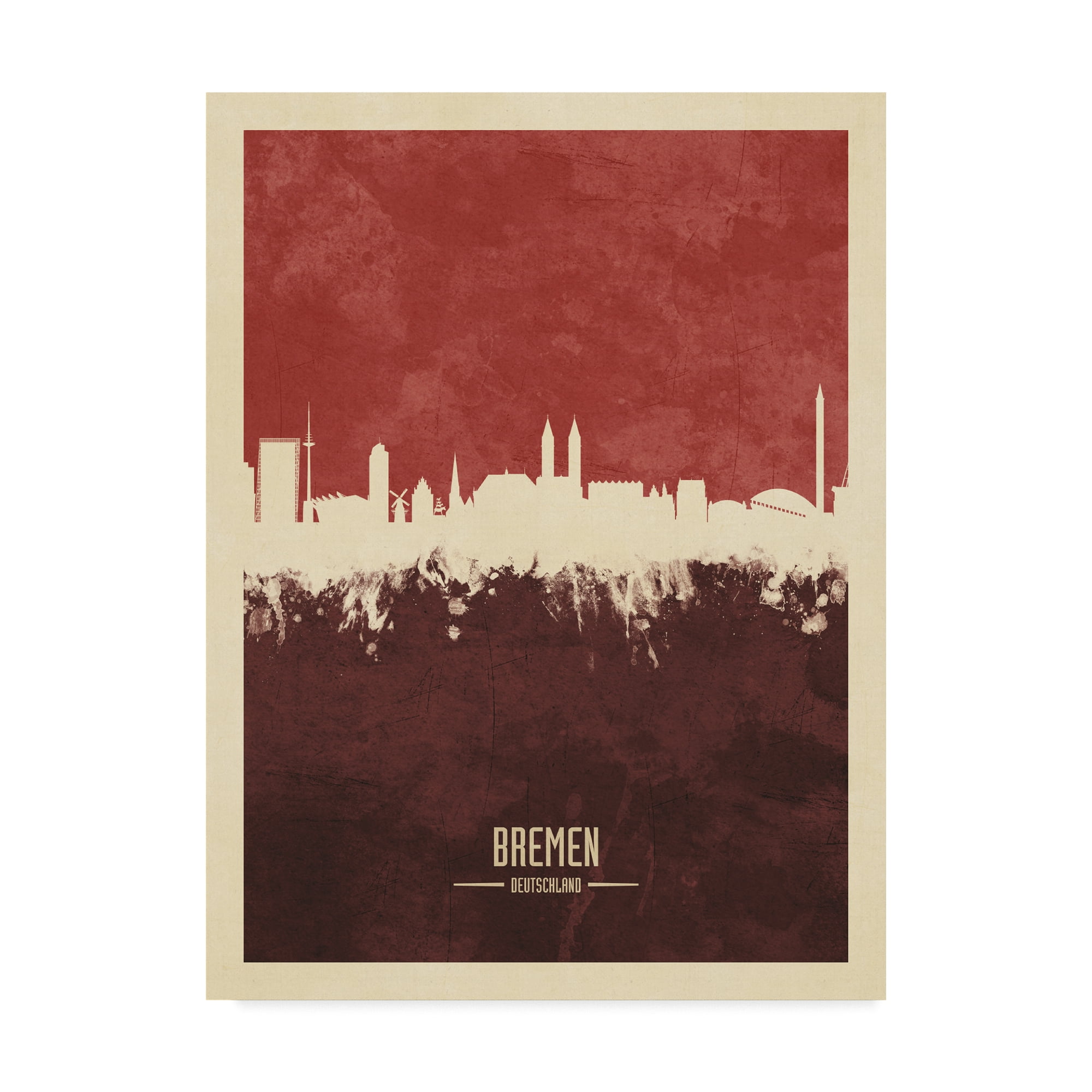 Trademark Fine Art 'Bremen Germany Skyline Red II' Canvas Art by Michael Tompsett