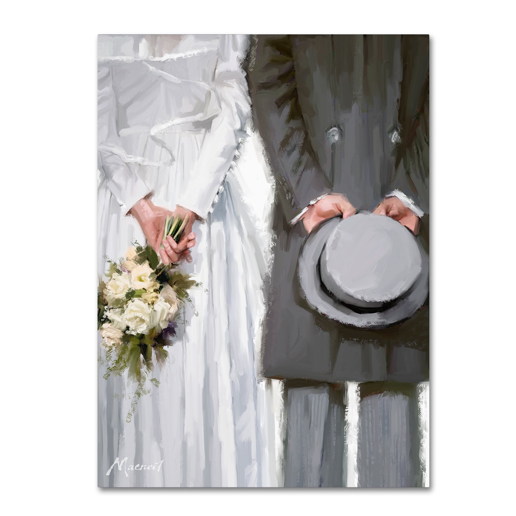 Bride and Groom Gallery-Wrapped Canvas Art in Gray and White