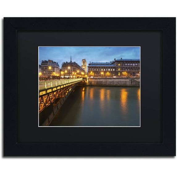 Trademark Fine Art "Bridge of Arcole in Paris 2" Canvas Art by Mathieu Rivrin, Black Matte, Black Frame
